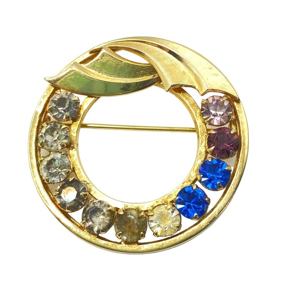 CATAMORE 1/20 12K Gold Filled 1960's Circle Brooch Mother's Rhinestone VTG Pin - Picture 9 of 9